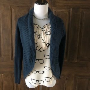 Anthropologie Wool Cardigan Women Cacoon Sweater Knitted Knotted Blue Small